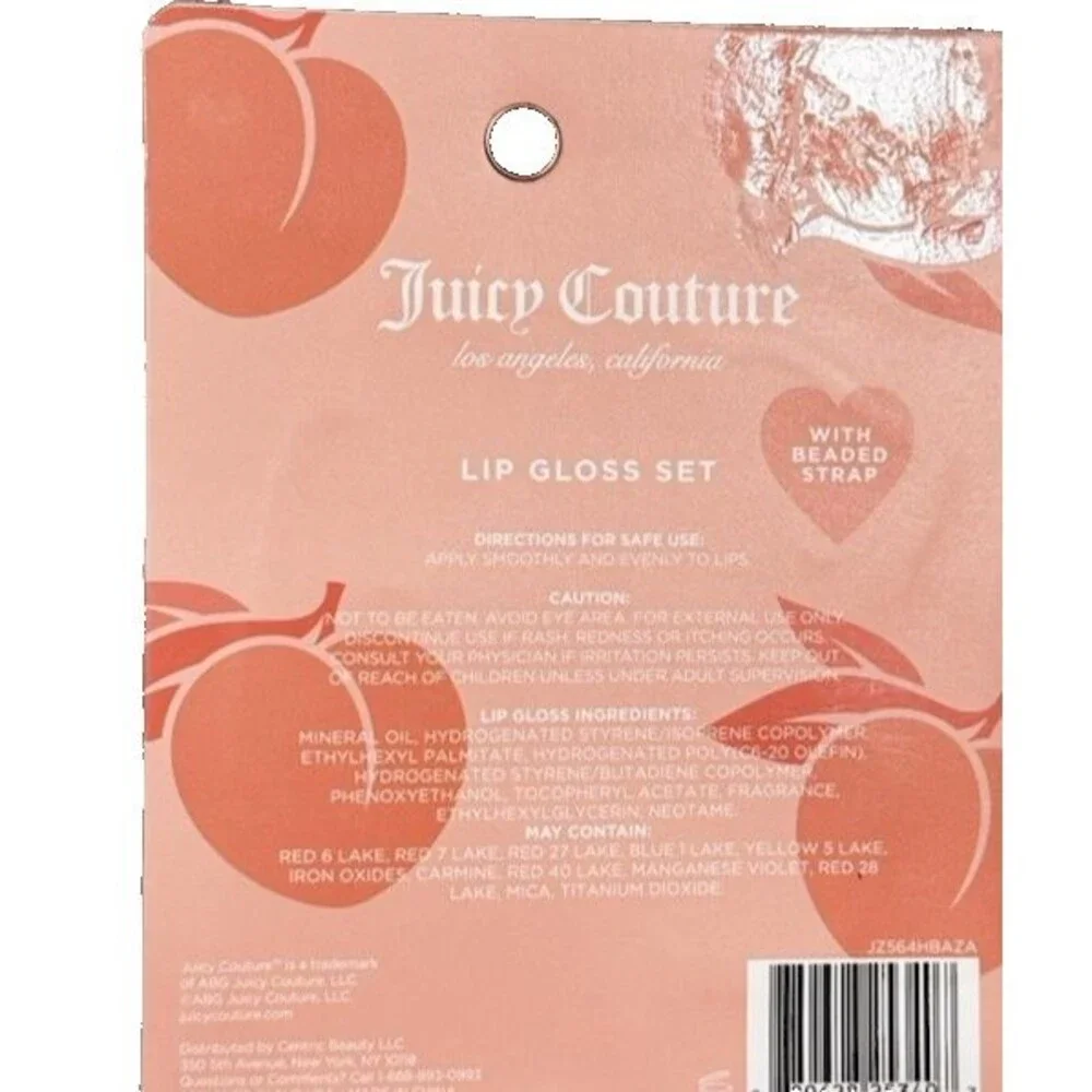 Juicy Couture Peach Liquid Lip Gloss Set Shine Effect w/ Beaded Strap Charm
